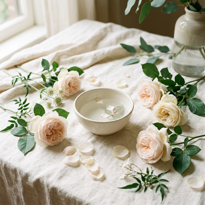 Soft rose and cream botanical still life for Surrasa Women’s Wellness.