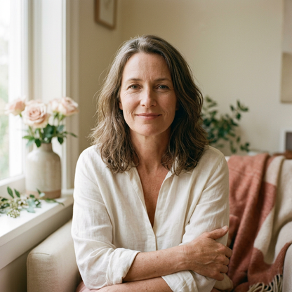 Midlife woman in a warm, naturally lit setting for Surrasa’s Women’s Wellness program.